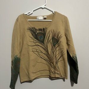Women’s Dana Buchman Wool‎ Blend Peacock Feather Tan Sweater L Gold Label